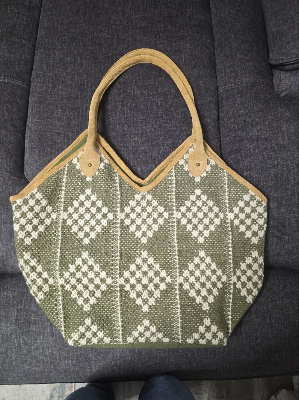 Panache Apparel Olive & Cream Diamond Tote Bag